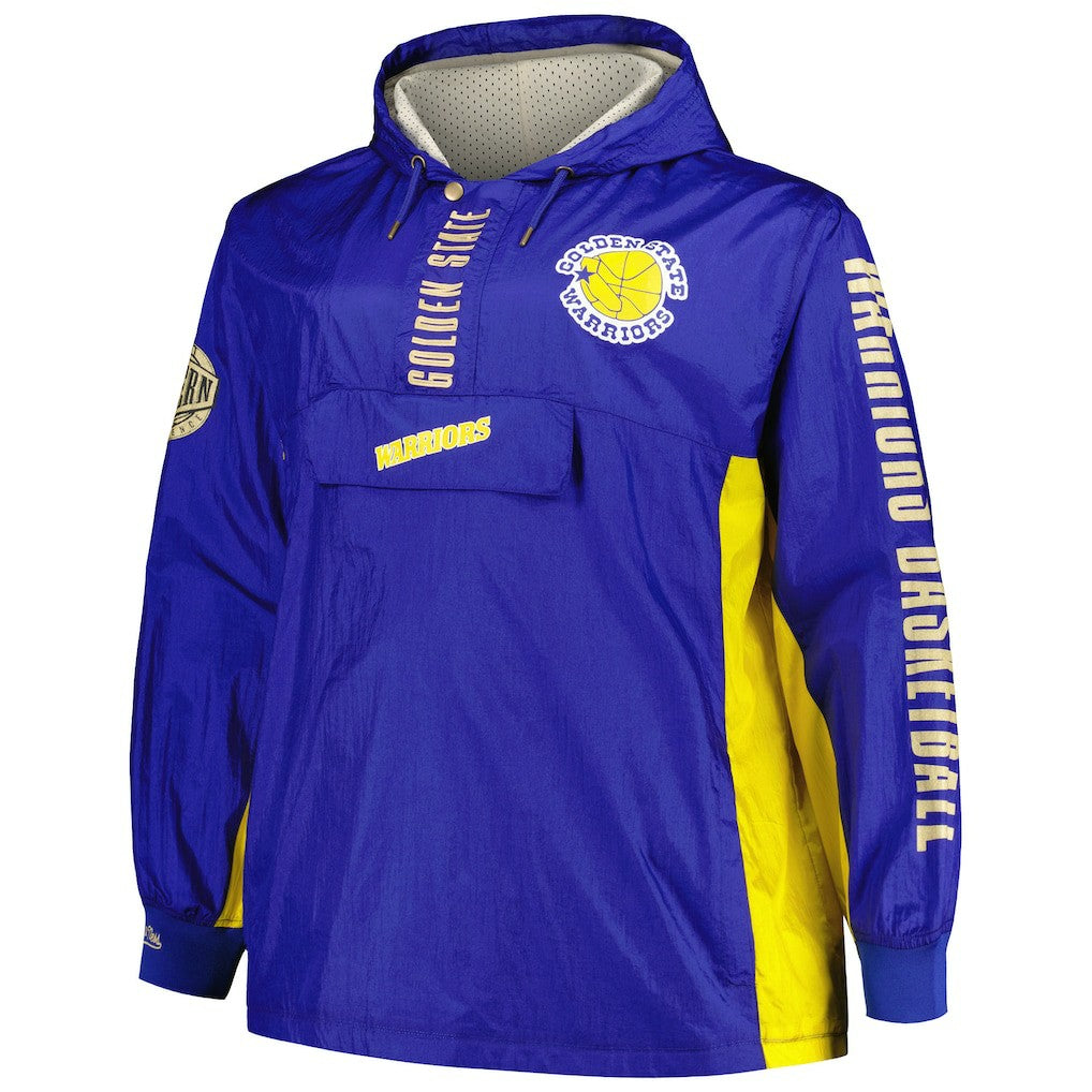 Golden State Warriors Big & Tall Hardwood Classics Team OG 2.0 Anorak Hoodie Quarter-Zip Windbreaker Jacket Royal - Mitchell & Ness