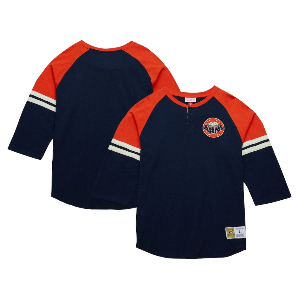 Houston Astros Mitchell & Ness Cooperstown Collection Legendary Raglan Slub Henley 3/4-Sleeve T-Shirt - Navy T-shirts
