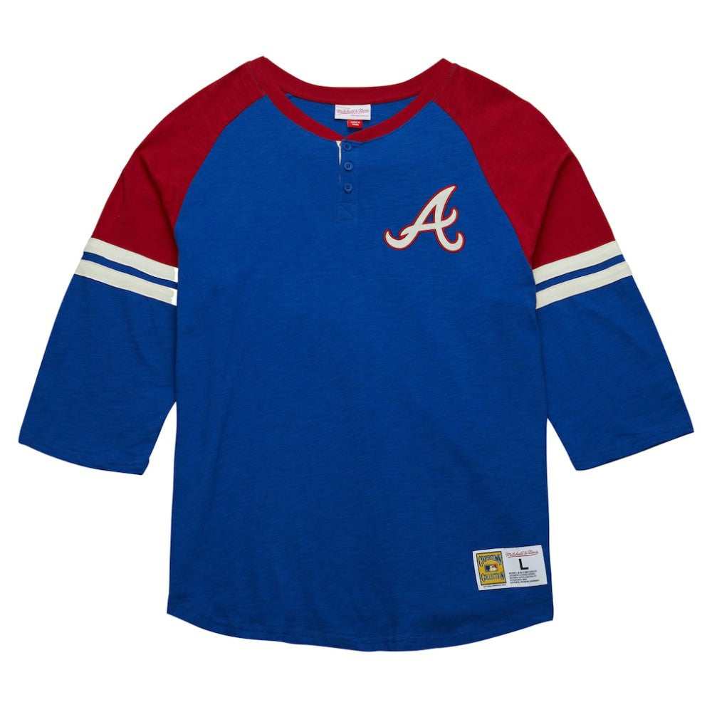 Atlanta Braves Mitchell & Ness Cooperstown Collection Legendary Raglan Slub Henley 3/4-Sleeve T-Shirt - Royal T-shirts