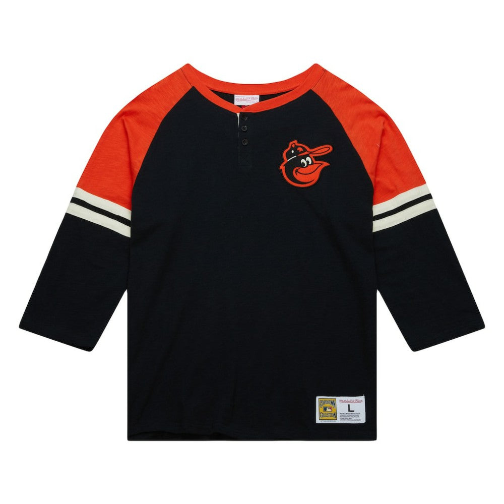 Baltimore Orioles Mitchell & Ness Cooperstown Collection Legendary Raglan Slub Henley 3/4-Sleeve T-Shirt - Black T-shirts