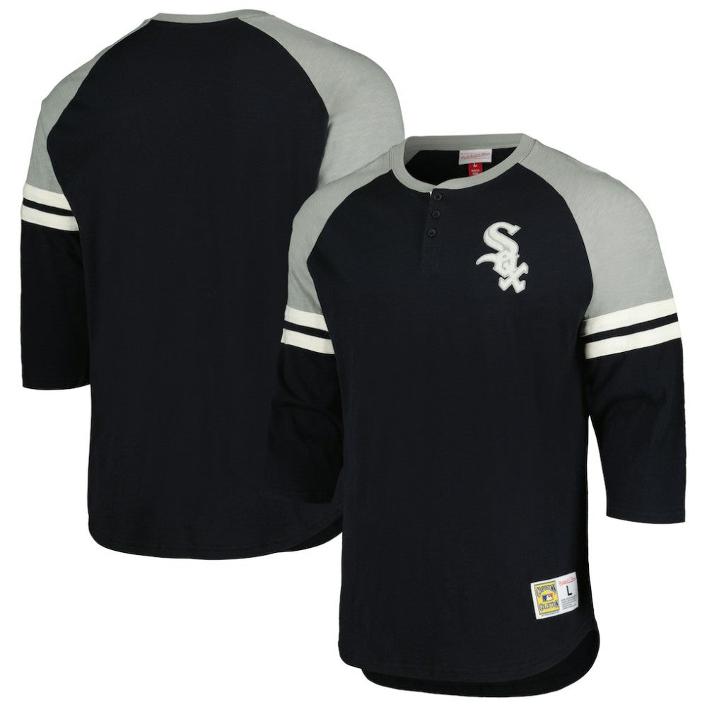 Chicago White Sox Mitchell & Ness Cooperstown Collection Legendary Raglan Slub Henley 3/4-Sleeve T-Shirt - Black T-shirts