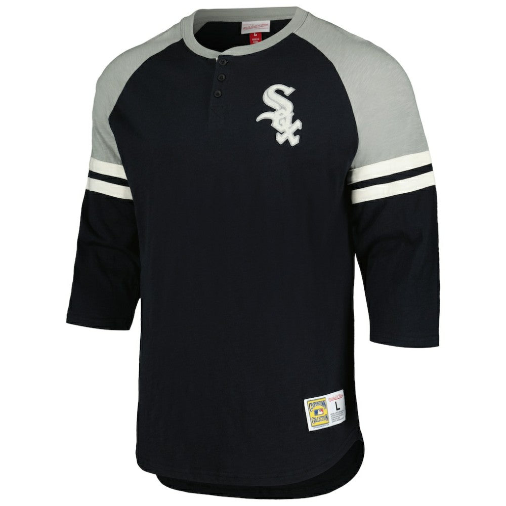 Chicago White Sox Mitchell & Ness Cooperstown Collection Legendary Raglan Slub Henley 3/4-Sleeve T-Shirt - Black T-shirts