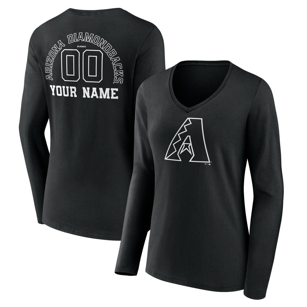 Arizona Diamondbacks Women's Monochrome Personalized Name & Number Long Sleeve V-Neck T-Shirt - Black T-shirts