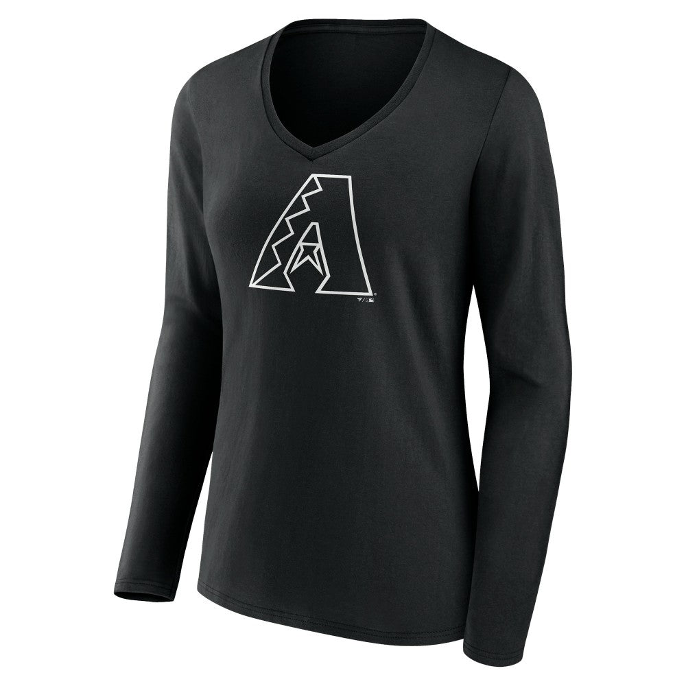 Arizona Diamondbacks Women's Monochrome Personalized Name & Number Long Sleeve V-Neck T-Shirt - Black T-shirts