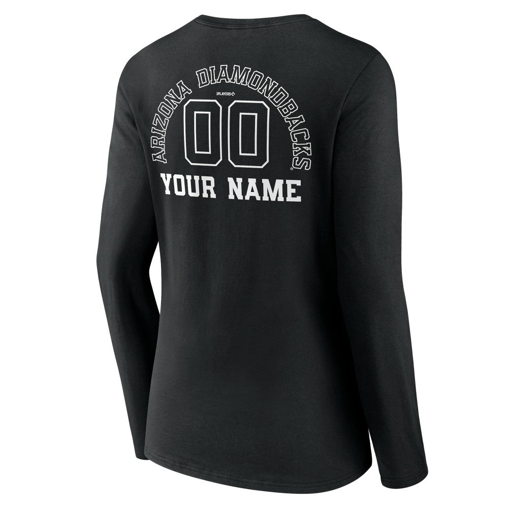 Arizona Diamondbacks Women's Monochrome Personalized Name & Number Long Sleeve V-Neck T-Shirt - Black T-shirts