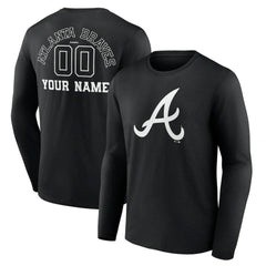 Atlanta Braves Monochrome Personalized Name & Number Long Sleeve T-Shirt - Black T-shirts