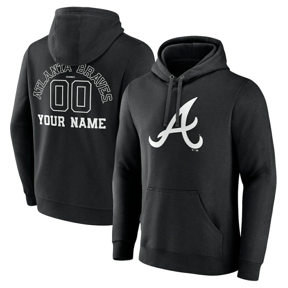 Atlanta Braves Monochrome Personalized Name & Number Pullover Hoodie - Black Hoodies