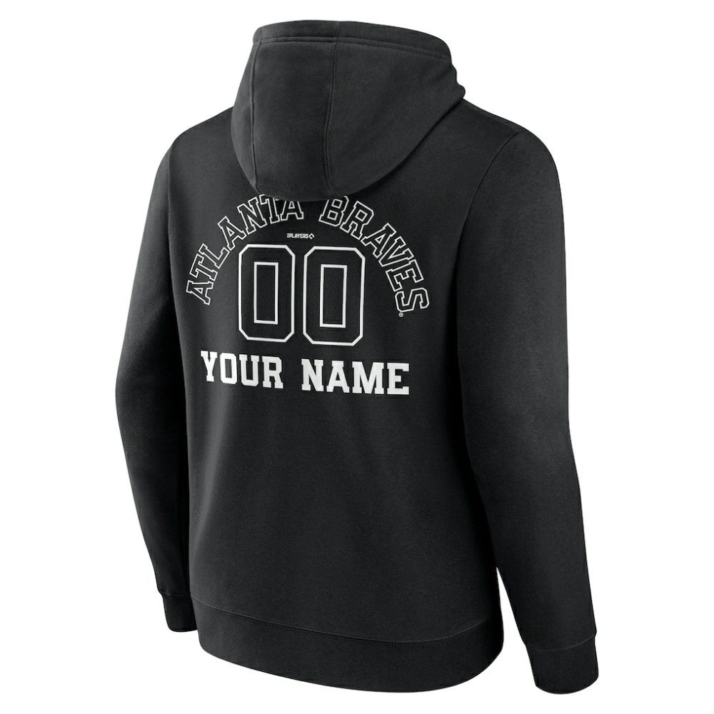 Atlanta Braves Monochrome Personalized Name & Number Pullover Hoodie - Black Hoodies