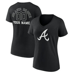 Atlanta Braves Women's Monochrome Personalized Name & Number V-Neck T-Shirt - Black T-shirts