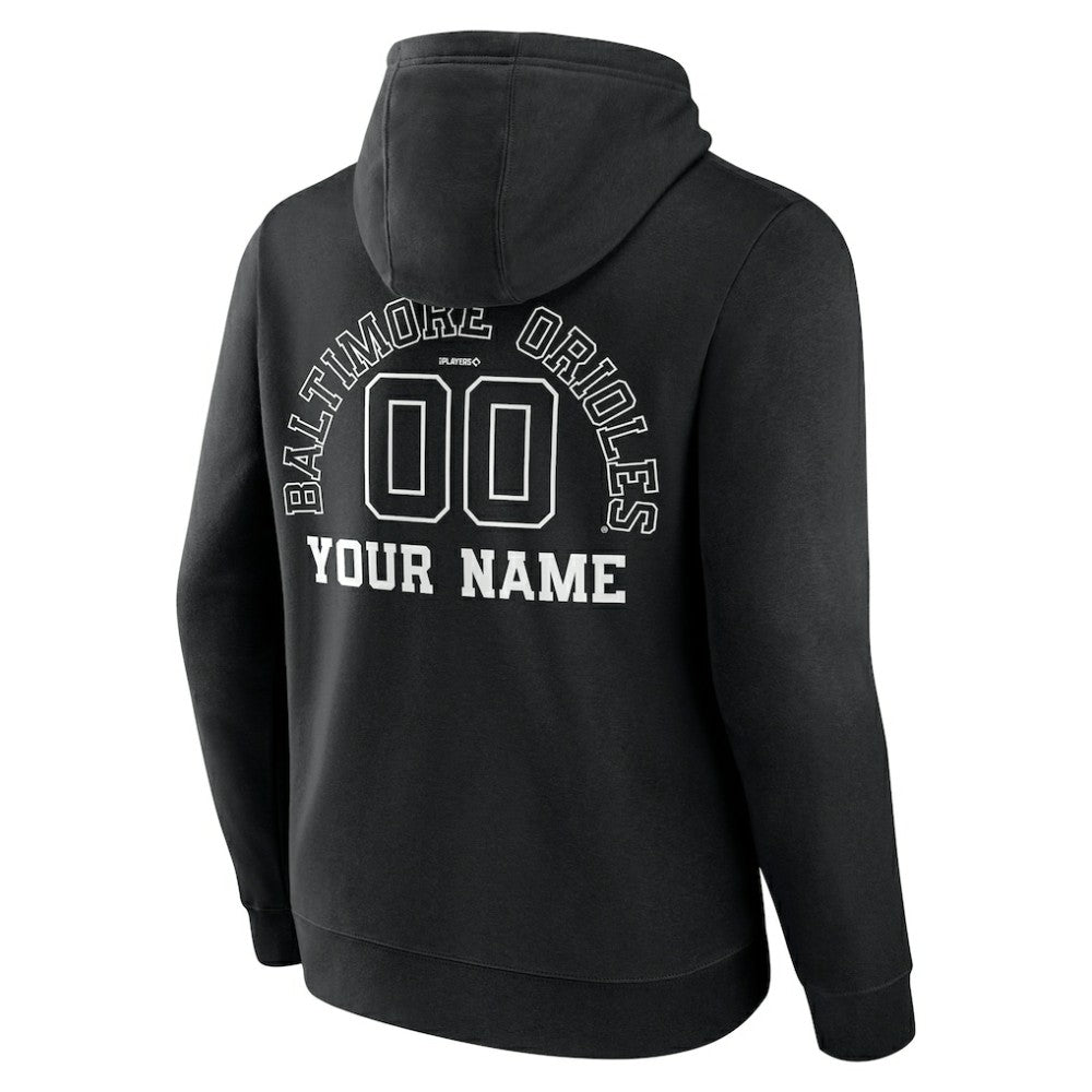 Baltimore Orioles Monochrome Personalized Name & Number Pullover Hoodie - Black Hoodies