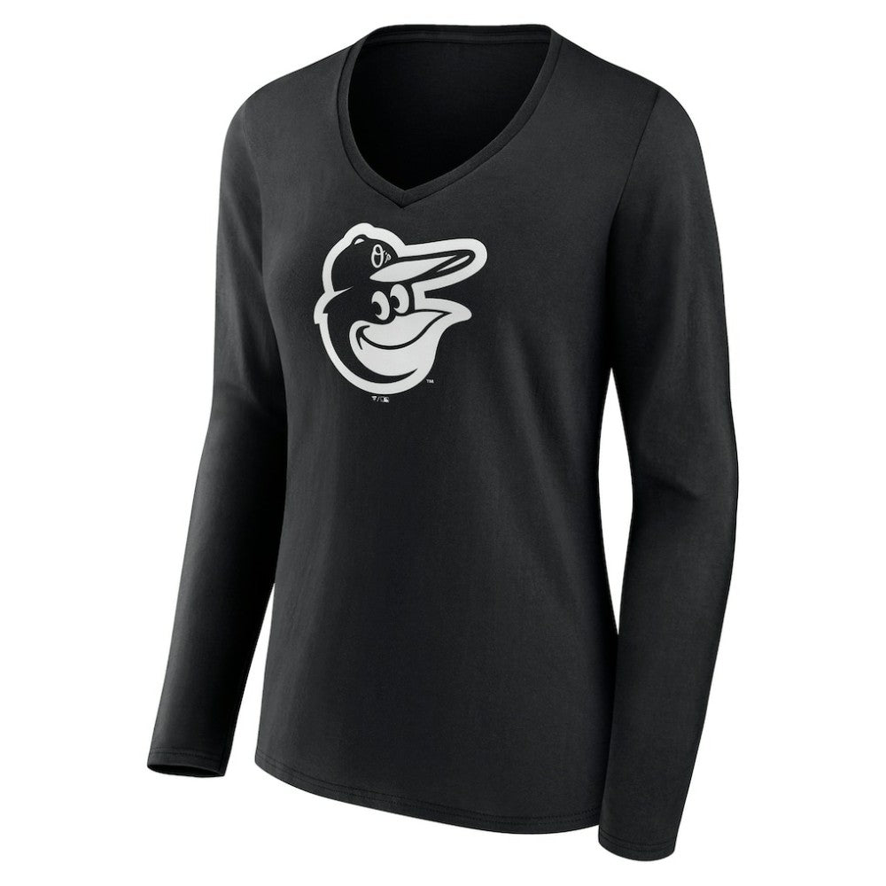 Baltimore Orioles Women's Monochrome Personalized Name & Number Long Sleeve V-Neck T-Shirt - Black T-shirts