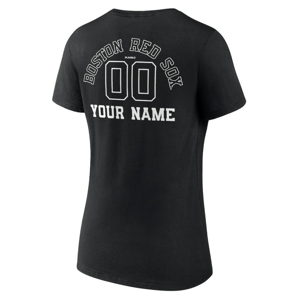 Boston Red Sox Women's Monochrome Personalized Name & Number V-Neck T-Shirt - Black T-shirts