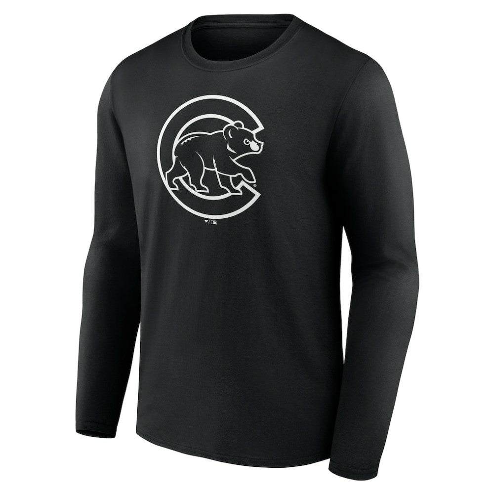 Chicago Cubs Monochrome Personalized Name & Number Long Sleeve T-Shirt - Black T-shirts