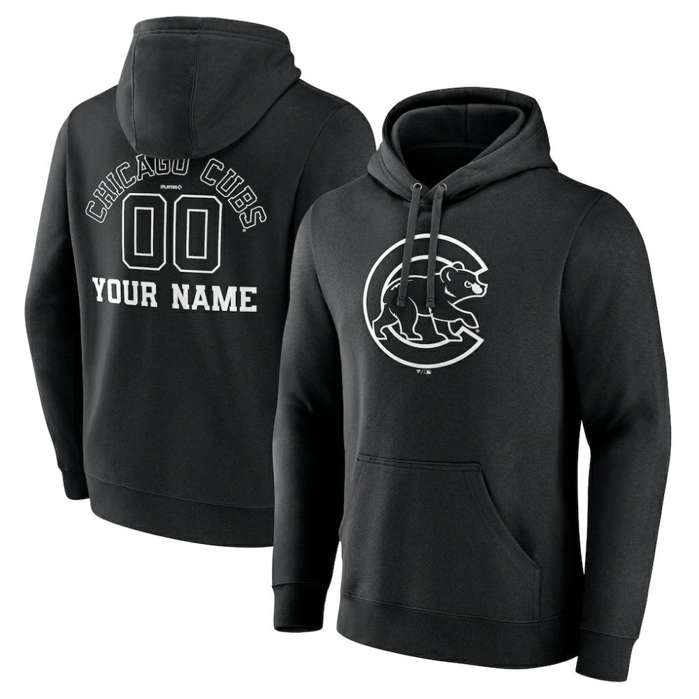 Chicago Cubs Monochrome Personalized Name & Number Pullover Hoodie - Black Hoodies