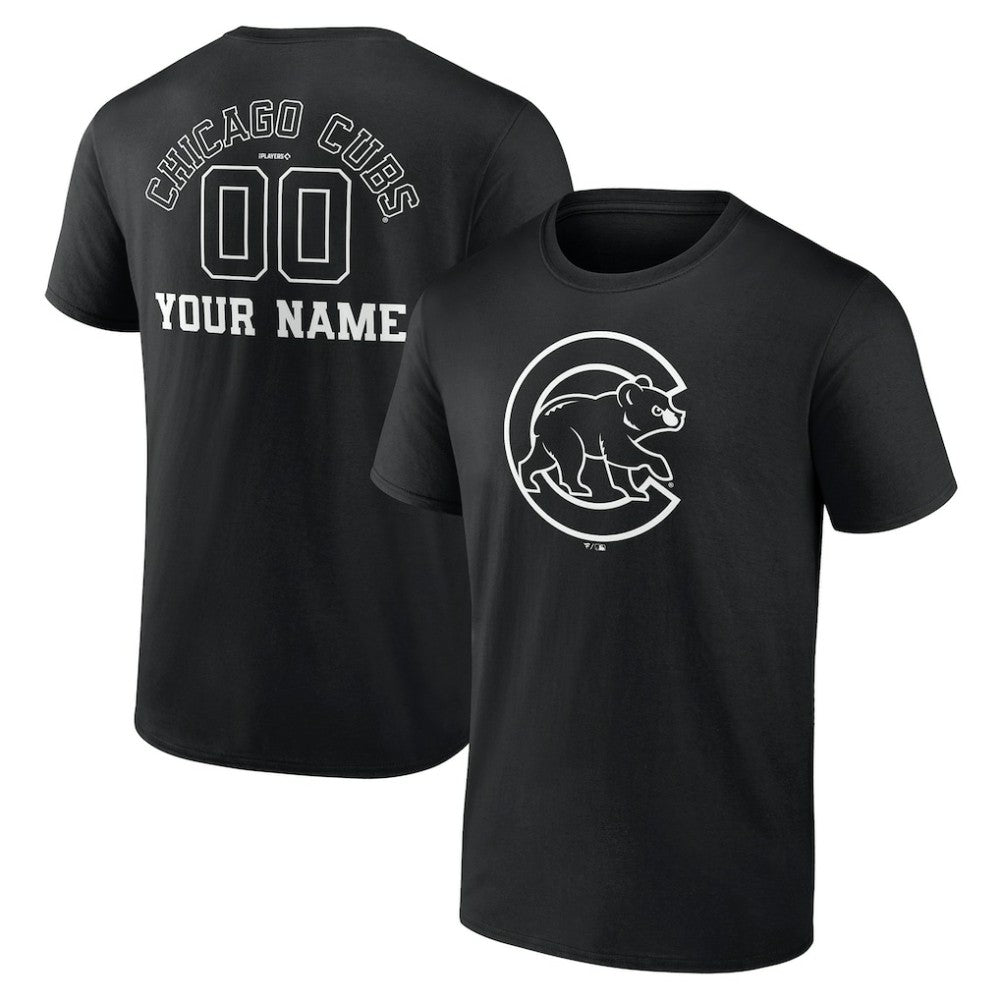 Chicago Cubs Monochrome Personalized Name & Number T-Shirt - Black T-shirts