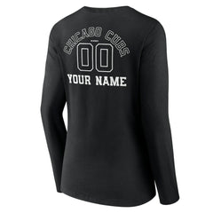 Chicago Cubs Women's Monochrome Personalized Name & Number Long Sleeve V-Neck T-Shirt - Black T-shirts