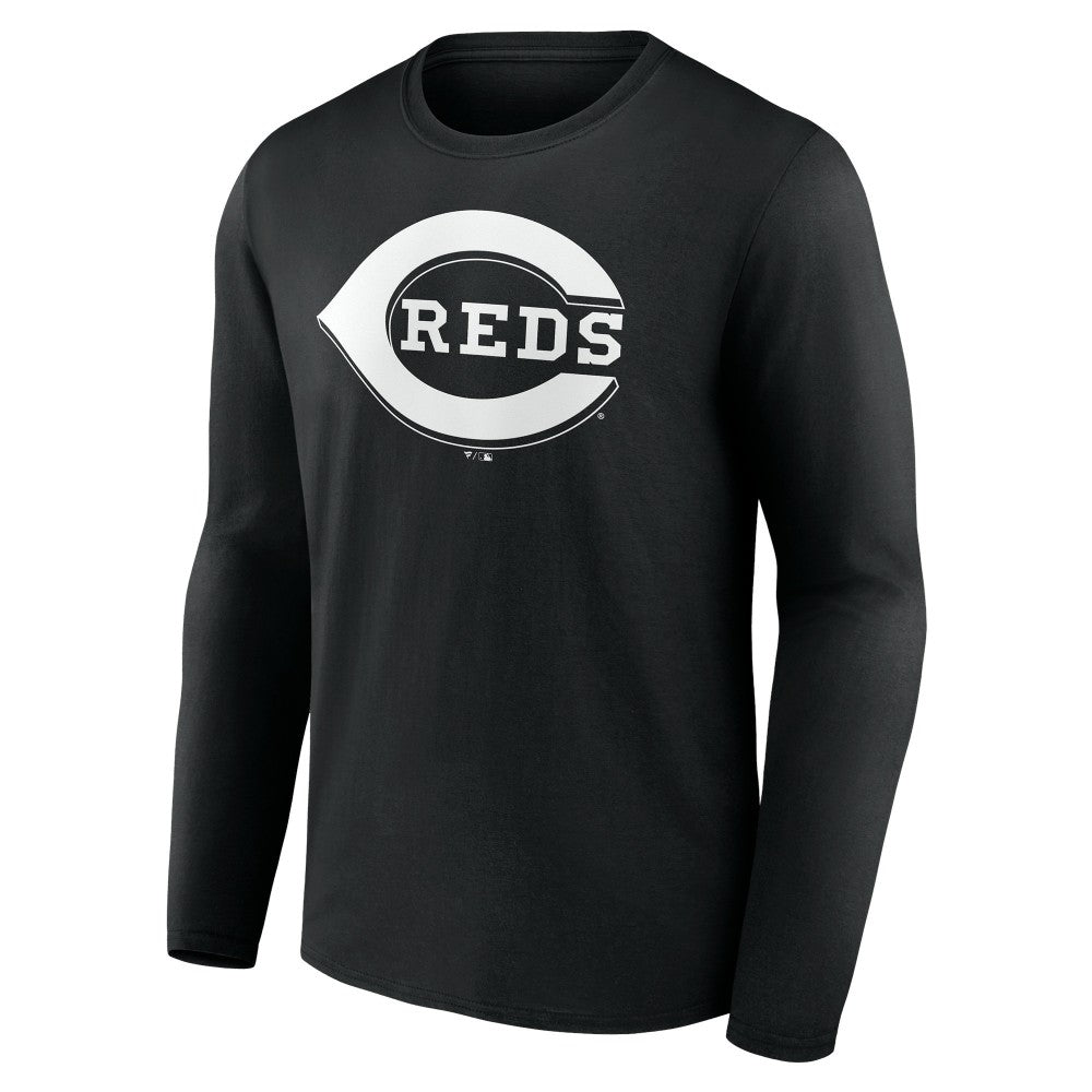 Cincinnati Reds Monochrome Personalized Name & Number Long Sleeve T-Shirt - Black T-shirts