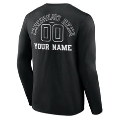 Cincinnati Reds Monochrome Personalized Name & Number Long Sleeve T-Shirt - Black T-shirts