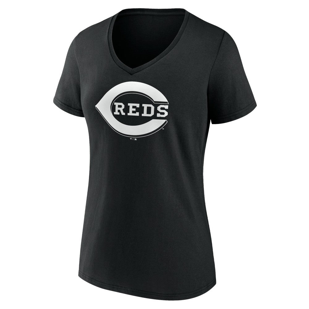 Cincinnati Reds Women's Monochrome Personalized Name & Number V-Neck T-Shirt - Black T-shirts