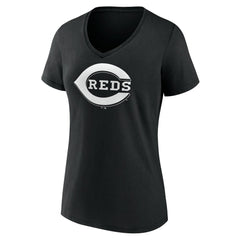 Cincinnati Reds Women's Monochrome Personalized Name & Number V-Neck T-Shirt - Black T-shirts
