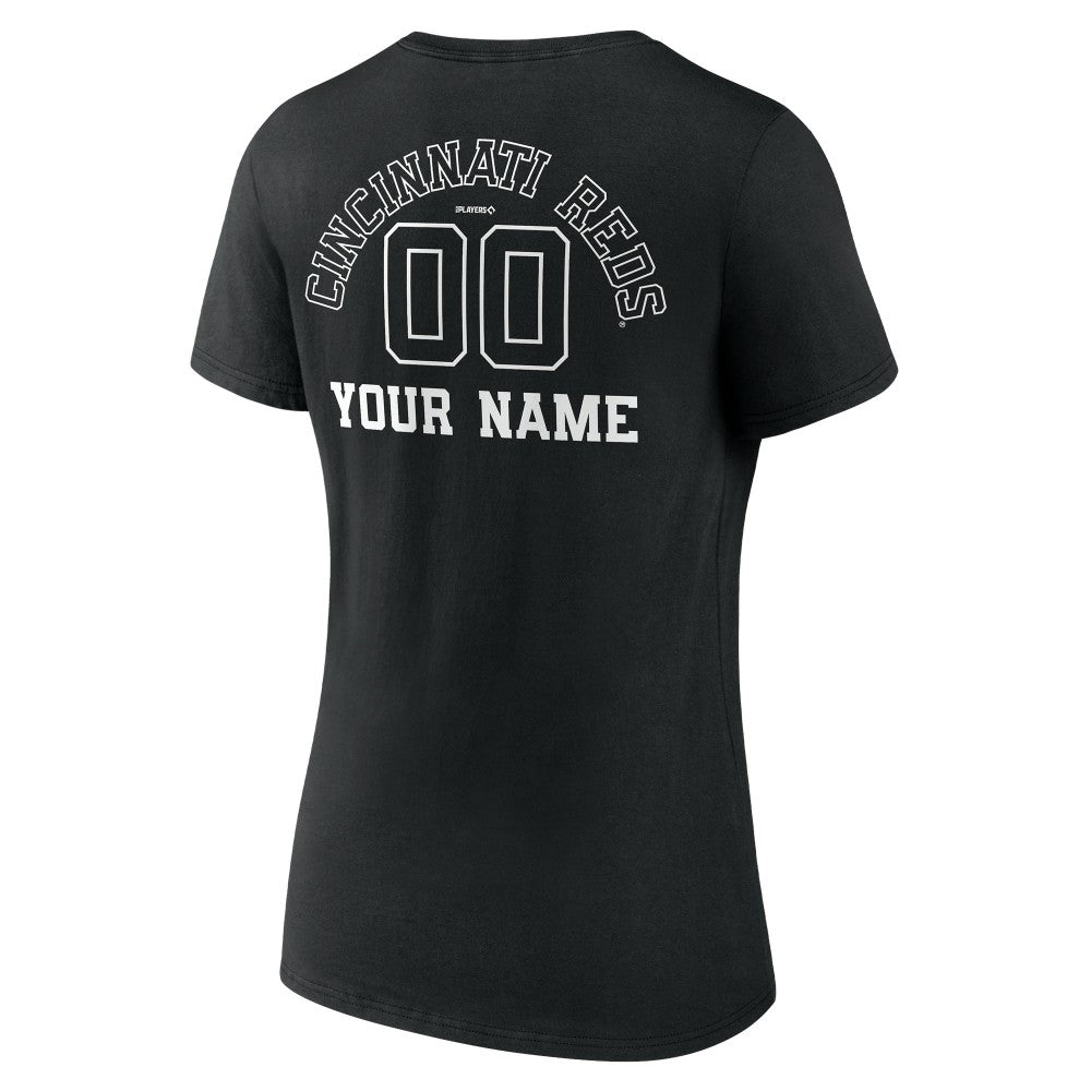 Cincinnati Reds Women's Monochrome Personalized Name & Number V-Neck T-Shirt - Black T-shirts