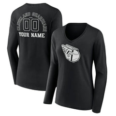 Cleveland Guardians Women's Monochrome Personalized Name & Number Long Sleeve V-Neck T-Shirt - Black T-shirts