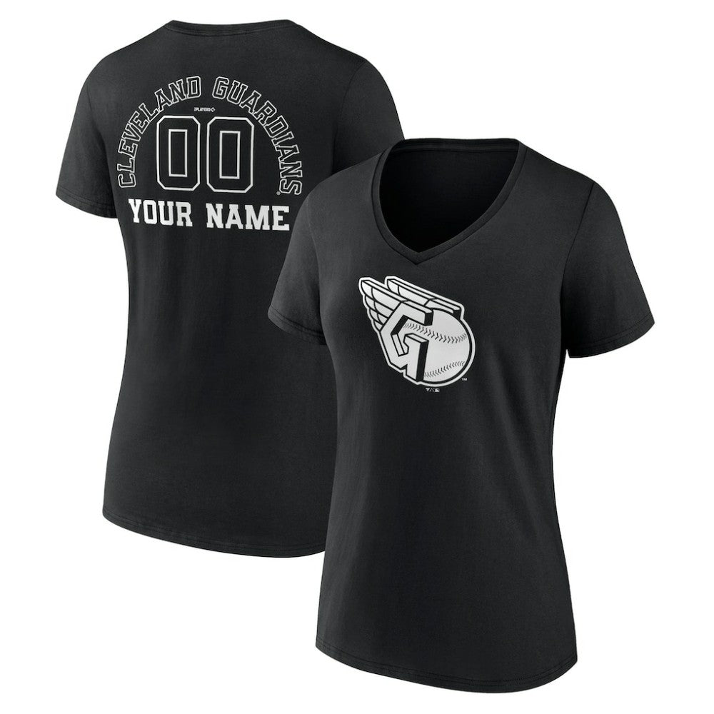 Cleveland Guardians Women's Monochrome Personalized Name & Number V-Neck T-Shirt - Black T-shirts