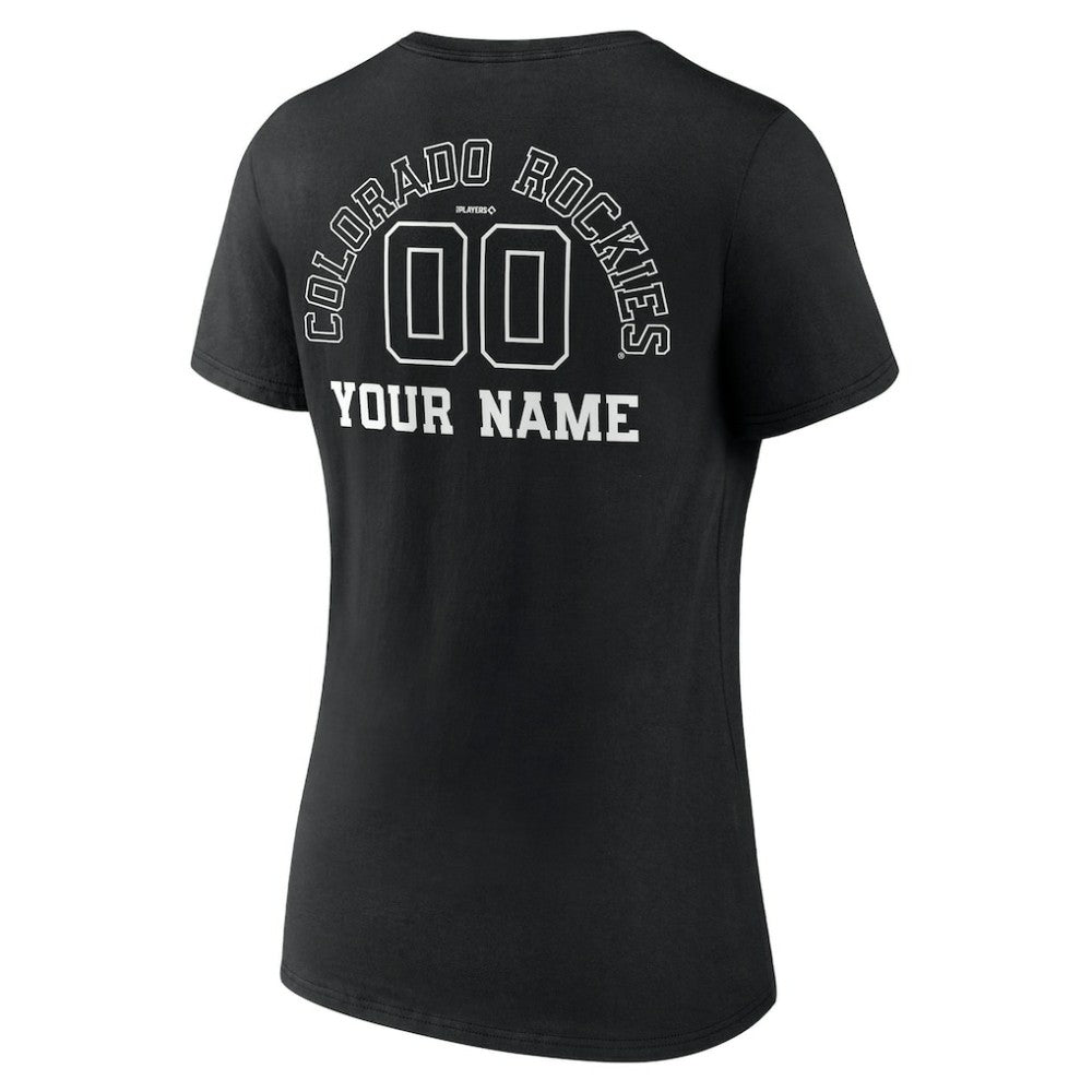 Colorado Rockies Women's Monochrome Personalized Name & Number V-Neck T-Shirt - Black T-shirts