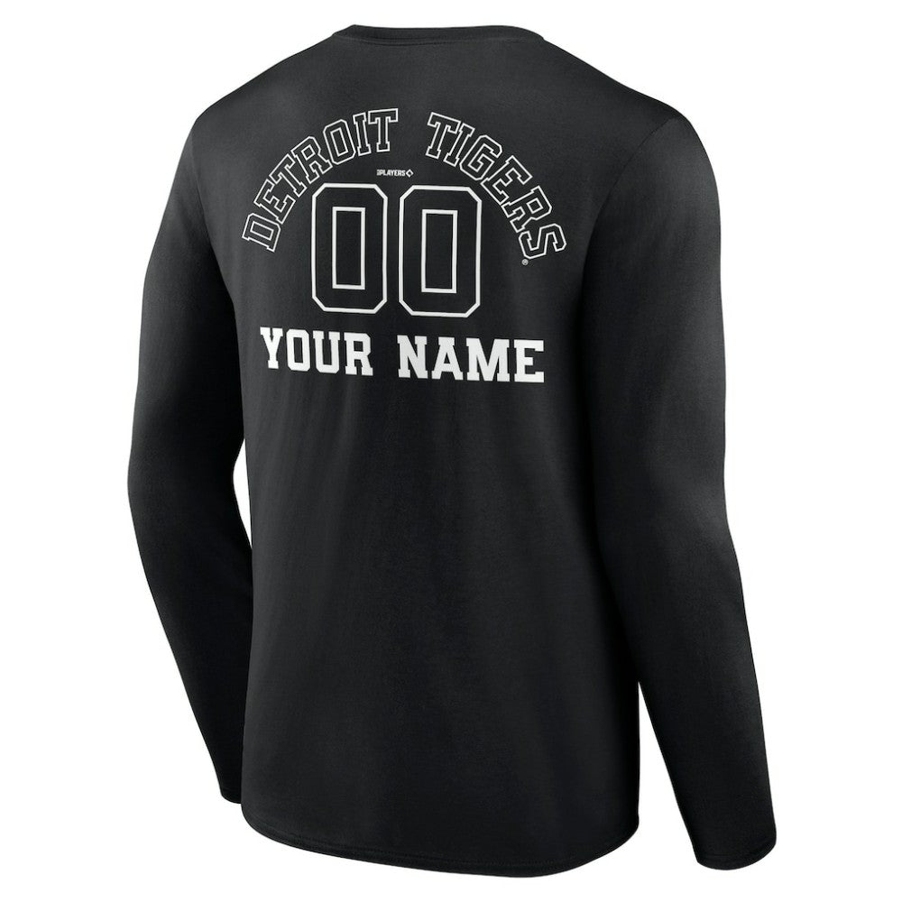 Detroit Tigers Monochrome Personalized Name & Number Long Sleeve T-Shirt - Black T-shirts