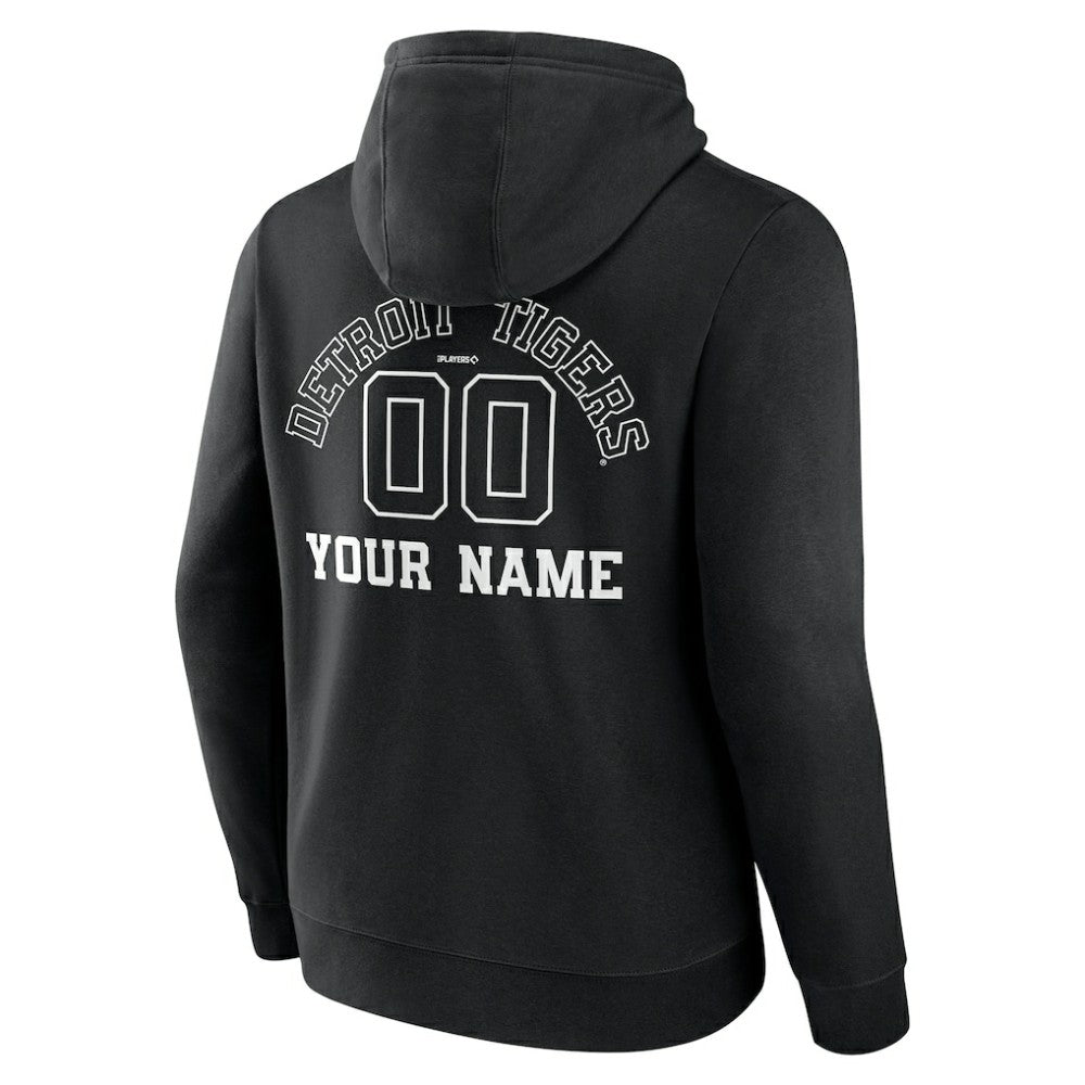 Detroit Tigers Monochrome Personalized Name & Number Pullover Hoodie - Black Hoodies