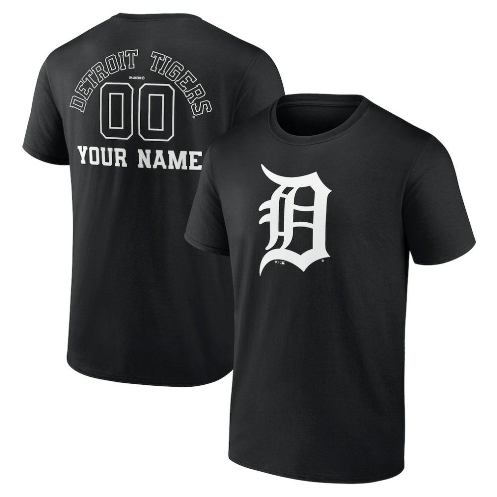 Detroit Tigers Monochrome Personalized Name & Number T-Shirt - Black T-shirts