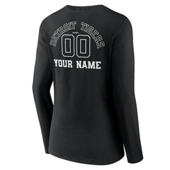 Detroit Tigers Women's Monochrome Personalized Name & Number Long Sleeve V-Neck T-Shirt - Black T-shirts