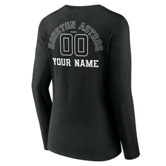 Houston Astros Women's Monochrome Personalized Name & Number Long Sleeve V-Neck T-Shirt - Black T-shirts