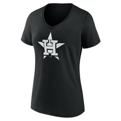 Houston Astros Women's Monochrome Personalized Name & Number V-Neck T-Shirt - Black T-shirts