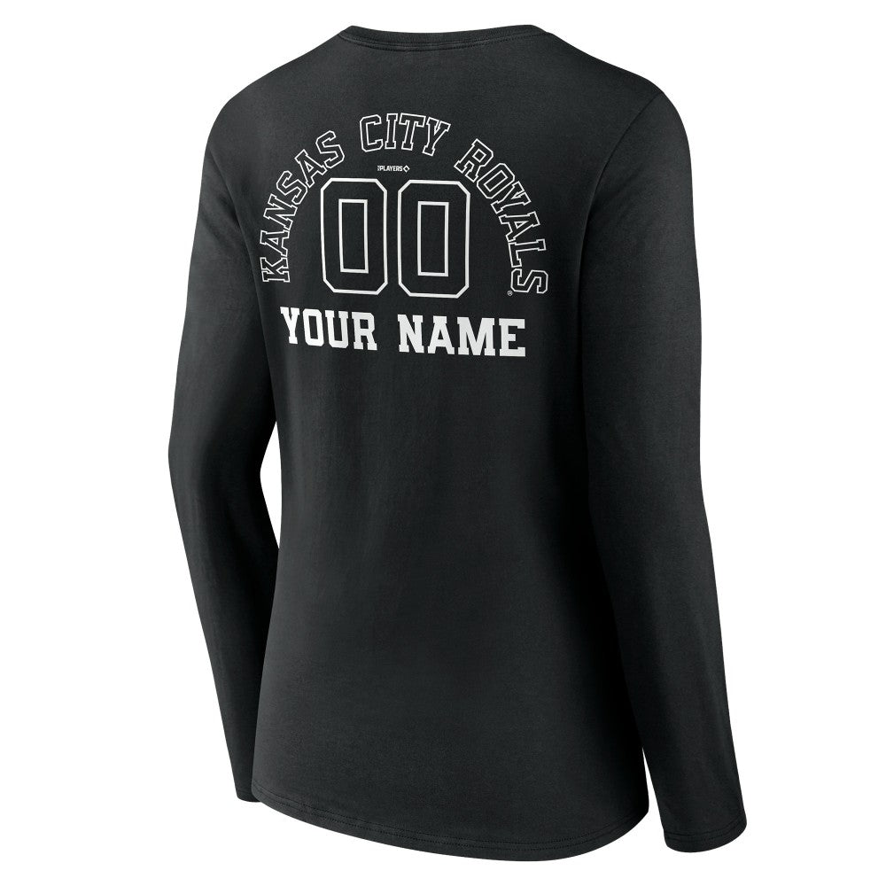 Kansas City Royals Women's Monochrome Personalized Name & Number Long Sleeve V-Neck T-Shirt - Black T-shirts