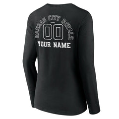 Kansas City Royals Women's Monochrome Personalized Name & Number Long Sleeve V-Neck T-Shirt - Black T-shirts