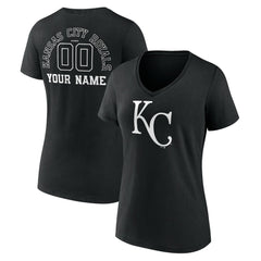 Kansas City Royals Women's Monochrome Personalized Name & Number V-Neck T-Shirt - Black T-shirts