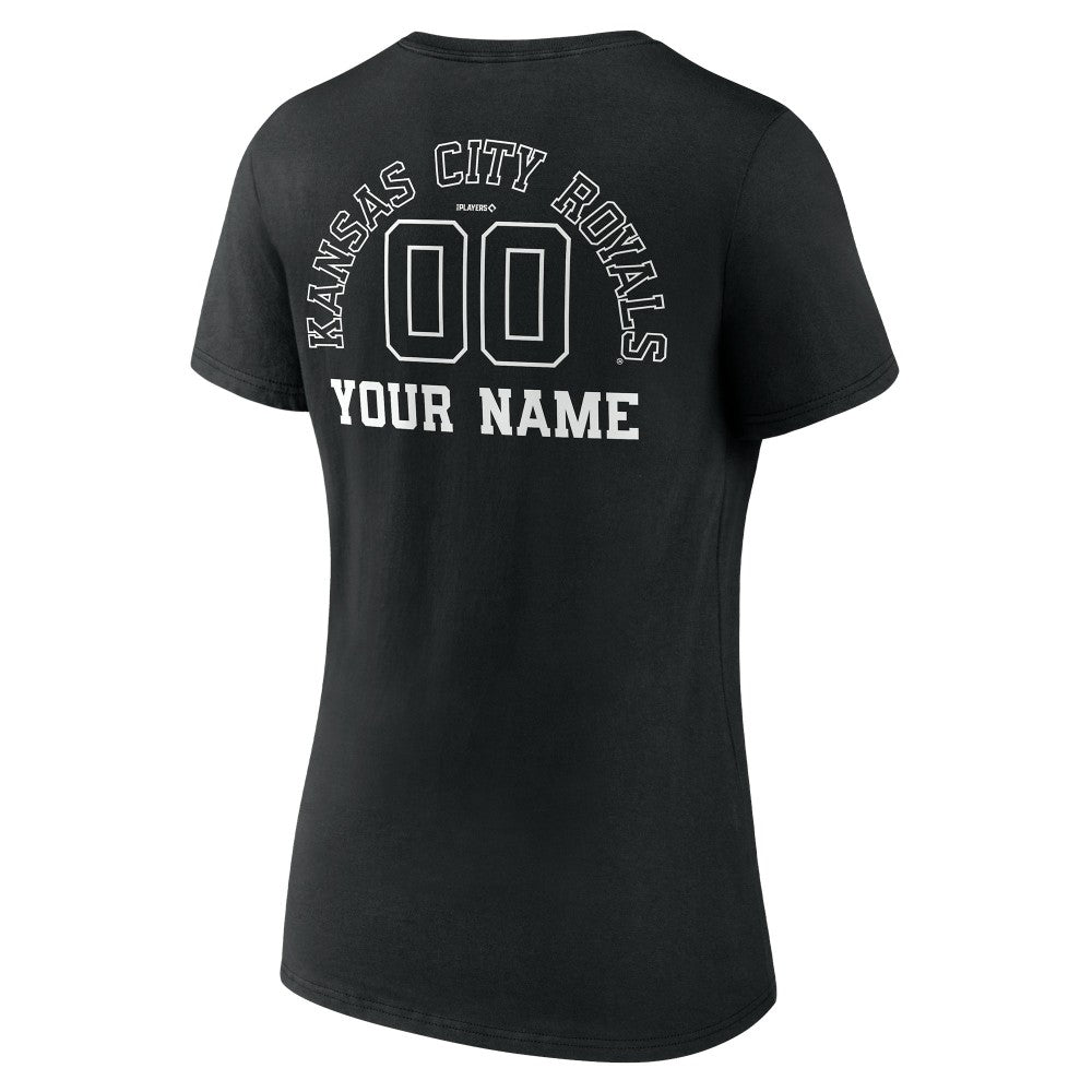 Kansas City Royals Women's Monochrome Personalized Name & Number V-Neck T-Shirt - Black T-shirts