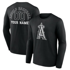 Los Angeles Angels Monochrome Personalized Name & Number Long Sleeve T-Shirt - Black T-shirts