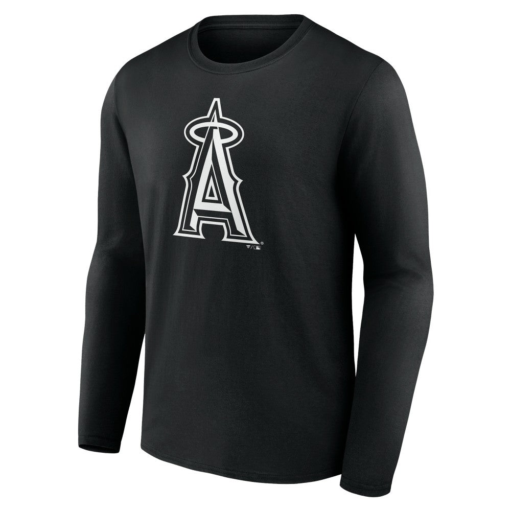 Los Angeles Angels Monochrome Personalized Name & Number Long Sleeve T-Shirt - Black T-shirts