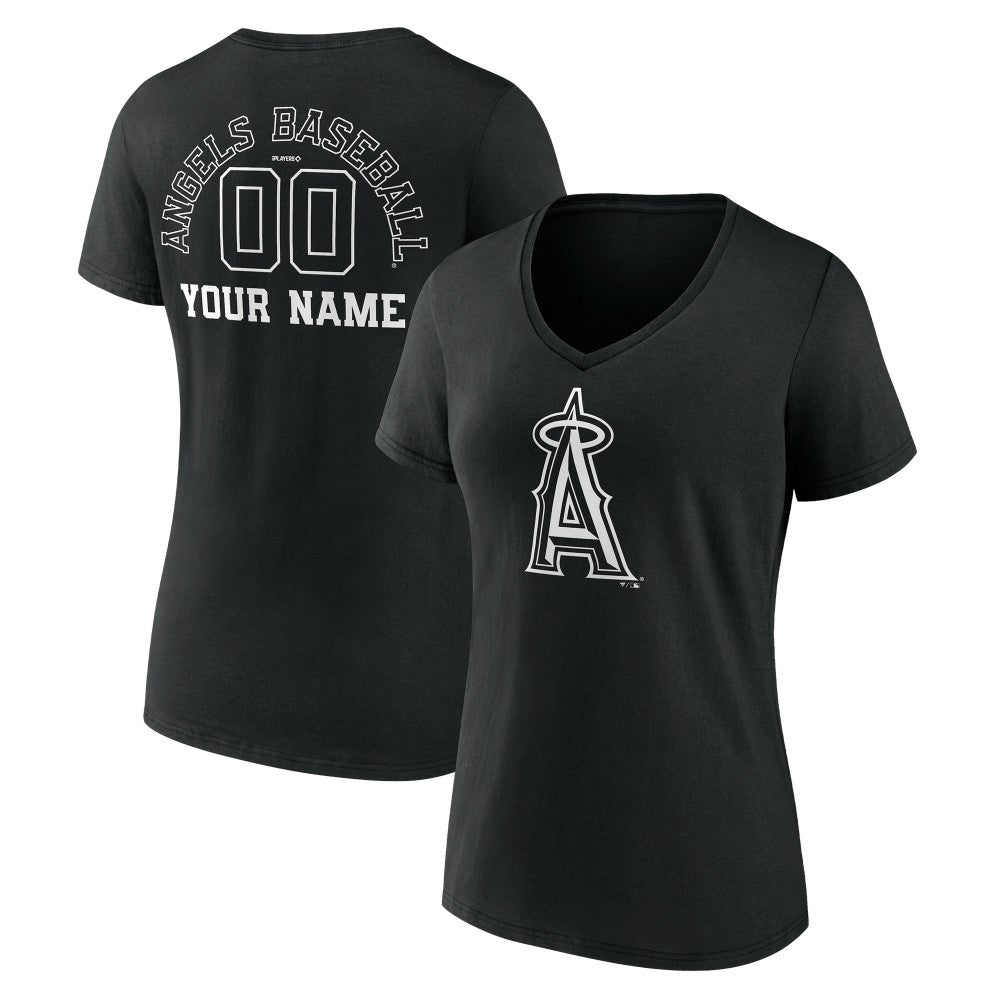 Los Angeles Angels Women's Monochrome Personalized Name & Number V-Neck T-Shirt - Black T-shirts