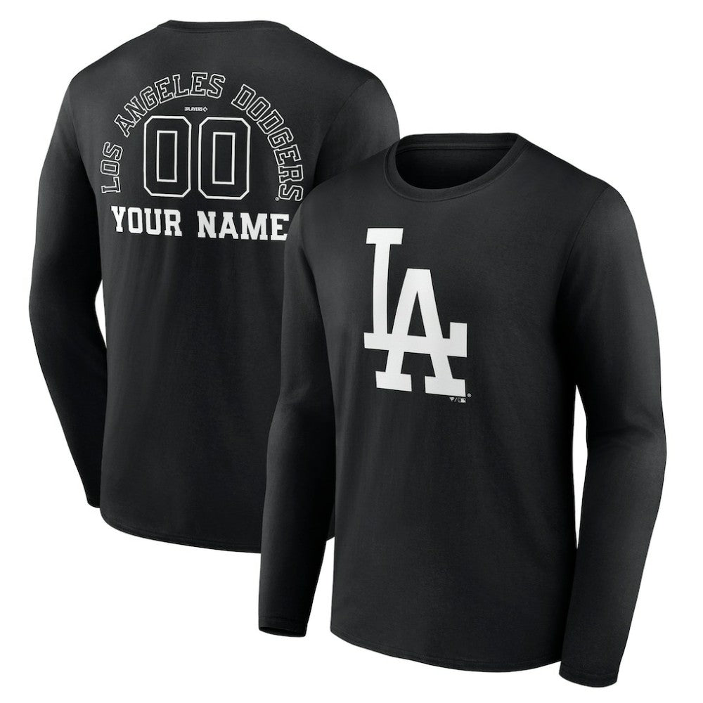 Los Angeles Dodgers Monochrome Personalized Name & Number Long Sleeve T-Shirt - Black T-shirts