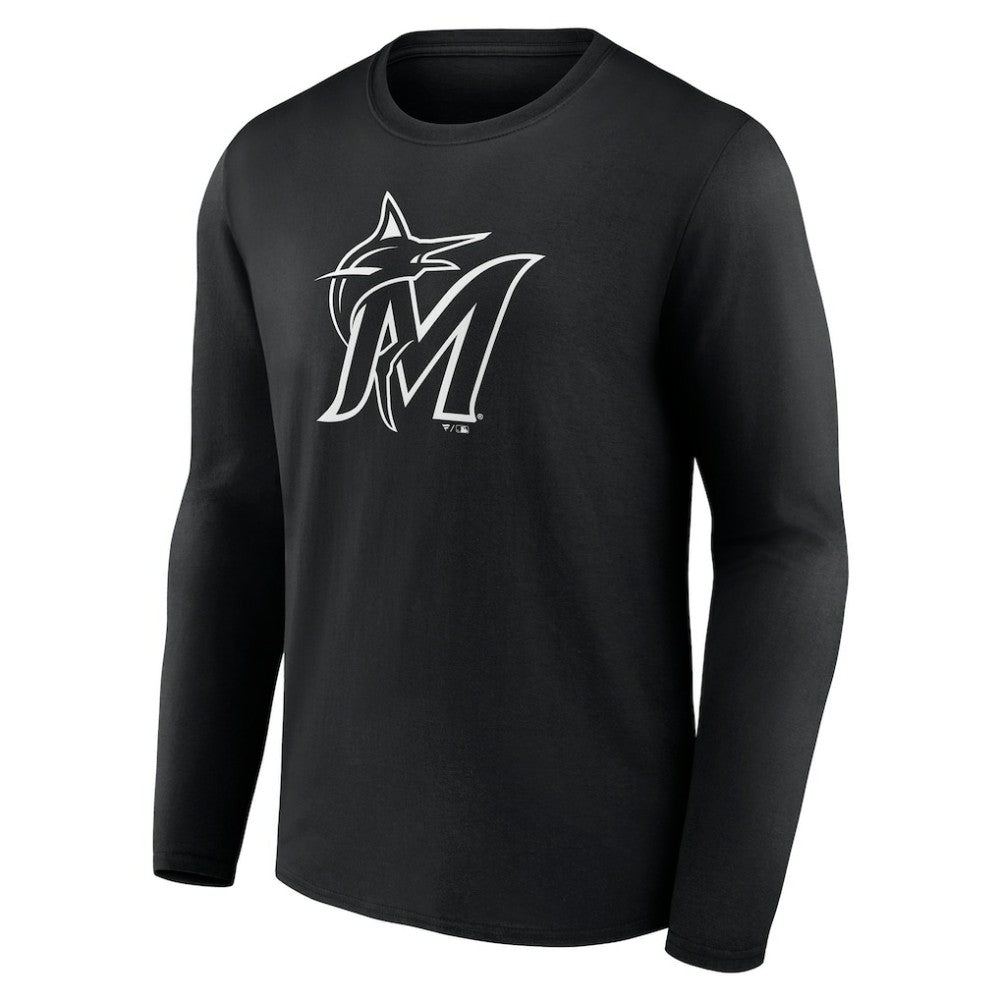 Miami Marlins Monochrome Personalized Name & Number Long Sleeve T-Shirt - Black T-shirts