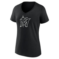 Miami Marlins Women's Monochrome Personalized Name & Number V-Neck T-Shirt - Black T-shirts