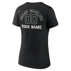 Miami Marlins Women's Monochrome Personalized Name & Number V-Neck T-Shirt - Black T-shirts