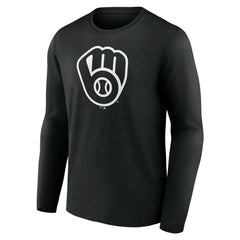 Milwaukee Brewers Monochrome Personalized Name & Number Long Sleeve T-Shirt - Black T-shirts