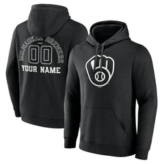Milwaukee Brewers Monochrome Personalized Name & Number Pullover Hoodie - Black Hoodies