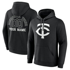 Minnesota Twins Monochrome Personalized Name & Number Pullover Hoodie - Black Hoodies