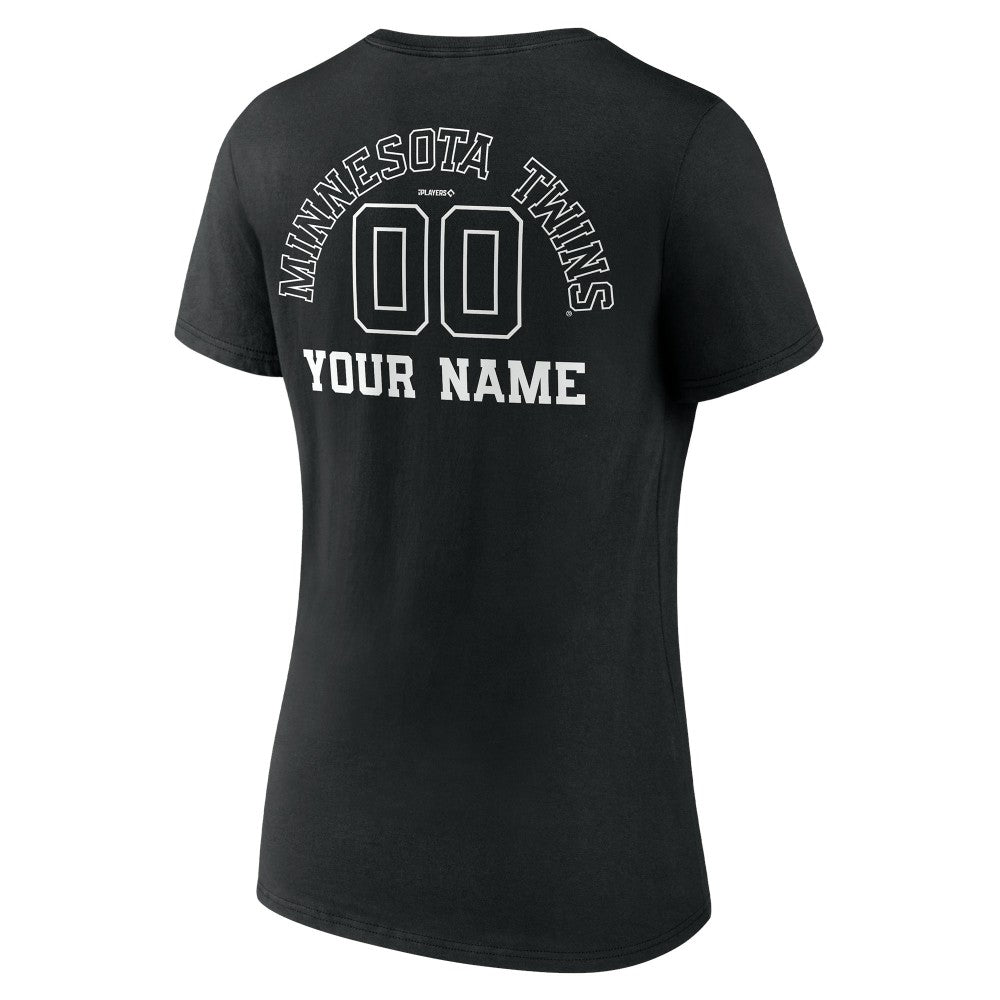 Minnesota Twins Women's Monochrome Personalized Name & Number V-Neck T-Shirt - Black T-shirts