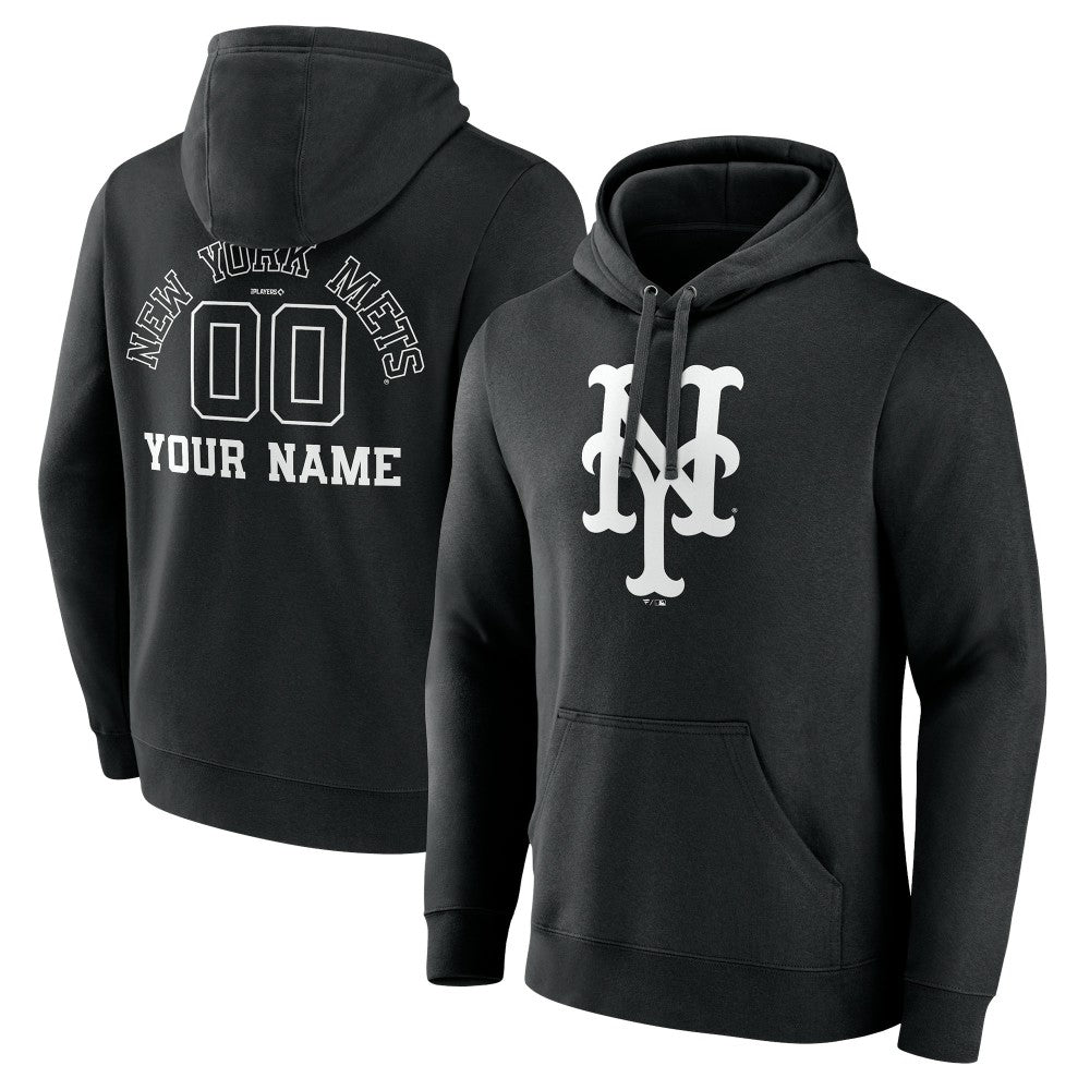 New York Mets Monochrome Personalized Name & Number Pullover Hoodie - Black Hoodies